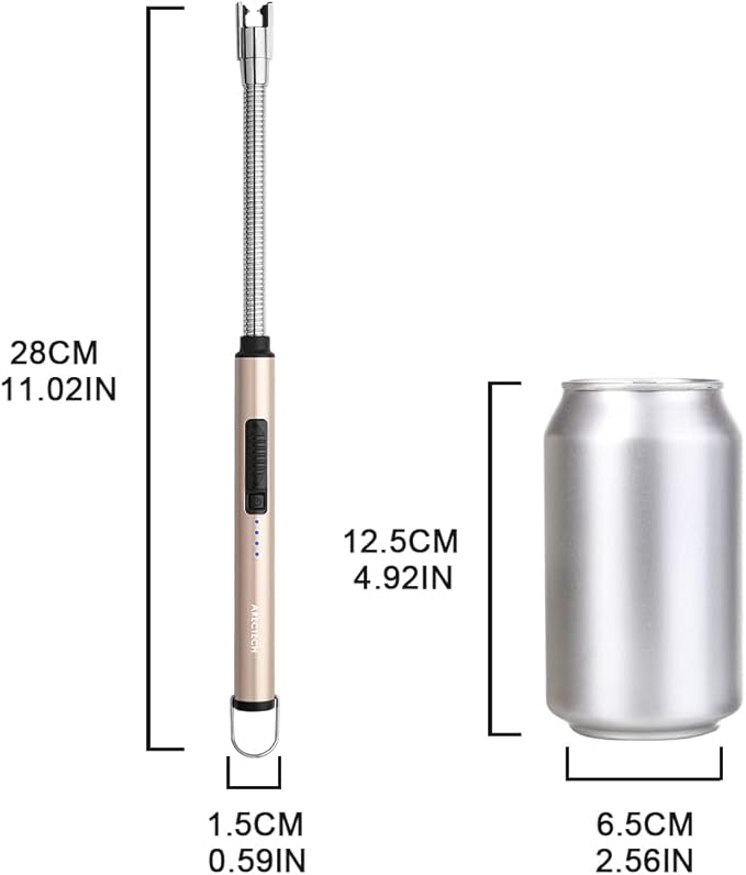 ARECTECH Electric Arc Candle Lighter Flameless Rechargeable USB Long Lighters for Candle Cooking BBQs Fireworks Gold