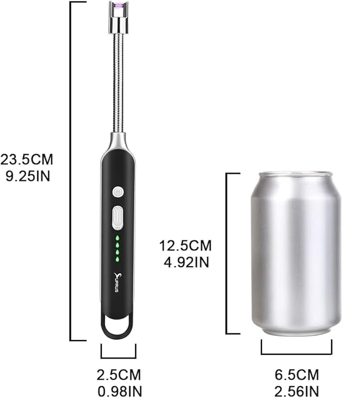 SUPRUS Electric Rechargeable Arc Lighter with LED Battery Display Long Flexible Neck USB Lighter for Candle Cooking (Black, 3Packs)