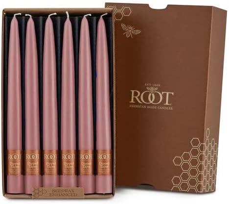 Root Candles Unscented Dinner Candles Premium Beeswax Blend Boxed Candle Set, 9-Inch, Dusty Rose, 12-Count