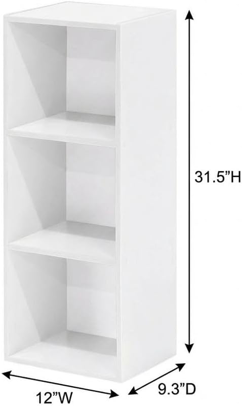 Furnifact White 3-Tier Open Shelf Bookcase, Modern Design, Durable Wood Material, Space-Saving Storage Solution for Home and Office Use