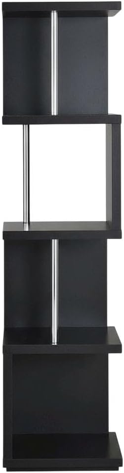 Furnifact Black Bookshelf with 4 Shelves, Contemporary Style, Tipover Restraint, Sturdy Construction, Modern Design for Living Room and Office