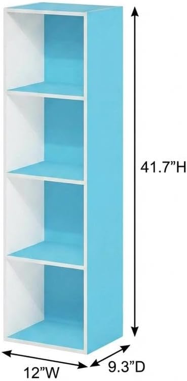 Furnifact Light Blue White Bookcase with Wood Material, Modern Design, Spacious Shelving, Durable Construction for Living Room or Office Storage