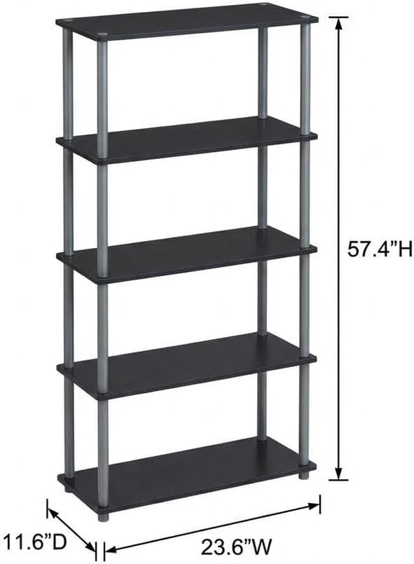 Furnifact Black Grey Bookcase with Sturdy Wooden Construction, Modern Design, Stylish Storage Solution, Suitable for Home or Office Use