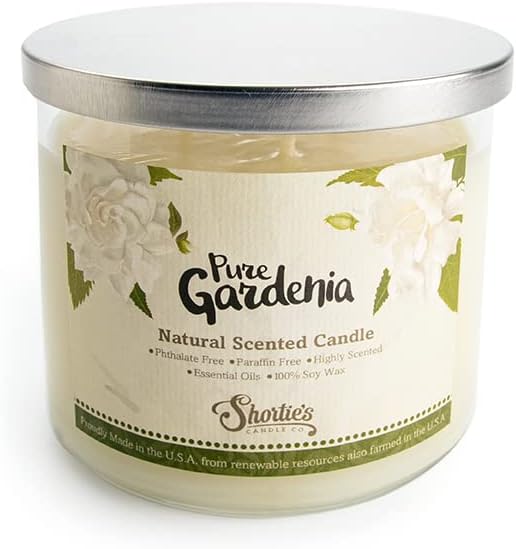 Gardenia Highly Scented Natural 3 Wick Candle, Essential Fragrance Oils, 100% Soy, Phthalate & Paraben Free, Clean Burning, 14.5 Oz.