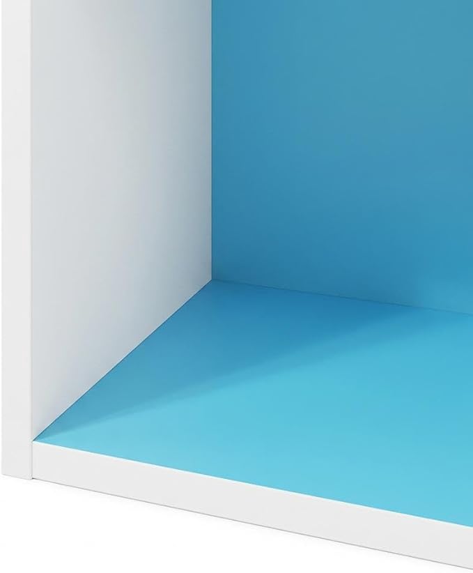 Furnifact Light Blue White Bookcase with Wood Material, Modern Design, Spacious Shelving, Durable Construction for Living Room or Office Storage