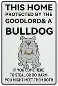 Metal Sign This Home Protected By The Good Lord And A Bulldog Metal Tin Sign Aluminum Sign For Home Coffee Wall Decor 8X12 Inch
