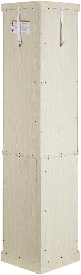 Corner Lighted Glass Curio Cabinet for Living Room Space Saving Vertical Tall Display Case with Light for Antique Wine Bar Glass Storage (Antique White)