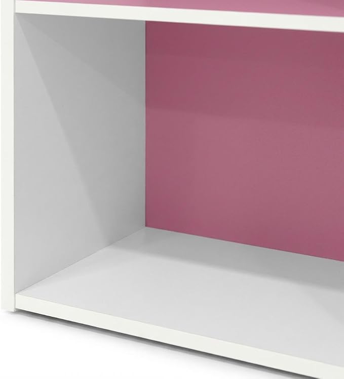 Furnifact White and Pink 5-Tier Reversible Color Open Shelf Bookcase, Durable Storage Organizer, Modern Design, Versatile, Easy Assembly