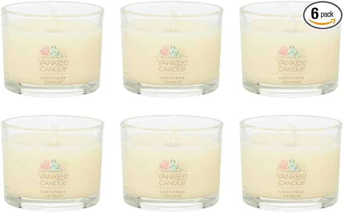 Yankee Candle Signature Votive Mini Candle Jar, Christmas Cookie Scent, Natural Soy Wax Blend Candle with Natural Fiber Wick, 1.3 OZ Glass Jar (Pack of 6)
