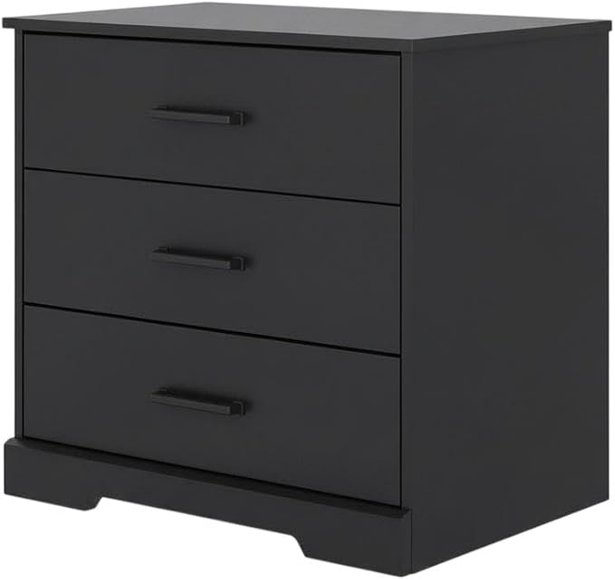 Furnifact Black Nightstand Bedside Table with 3 Drawers, Laminate Finish, Rectangular Shape, Farmhouse Style, Durable Construction for Bedroom Addition