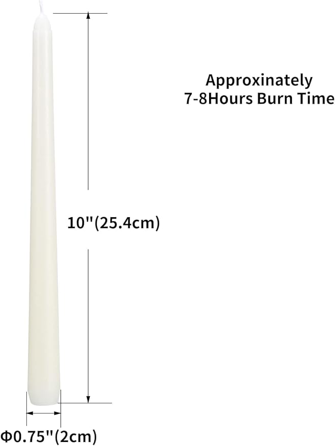 20pcs 10-inch iorvy Taper Candles Unscented and Smokeless, Long Burning 7-8 Hours Time for Daily, Wedding,Table,Fireplace