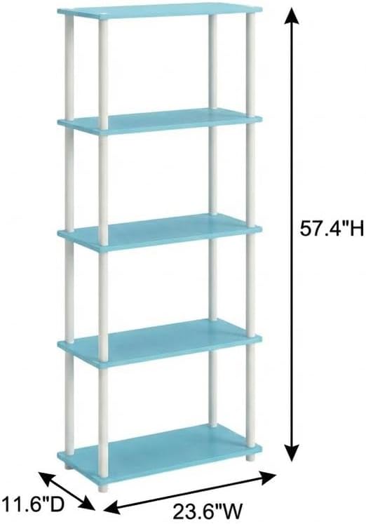 Furnifact Light Blue White Bookcase with Wooden Shelves, Contemporary Design, Durable Wood Material, Ample Storage for Home or Office