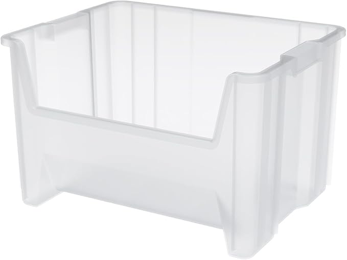 Akro-Mils 13017 Stak-N-Store Heavy Duty Stackable Open Front Plastic Storage Container Bin, (15" x 20" x 12-1/2"), Clear, (3-Pack)