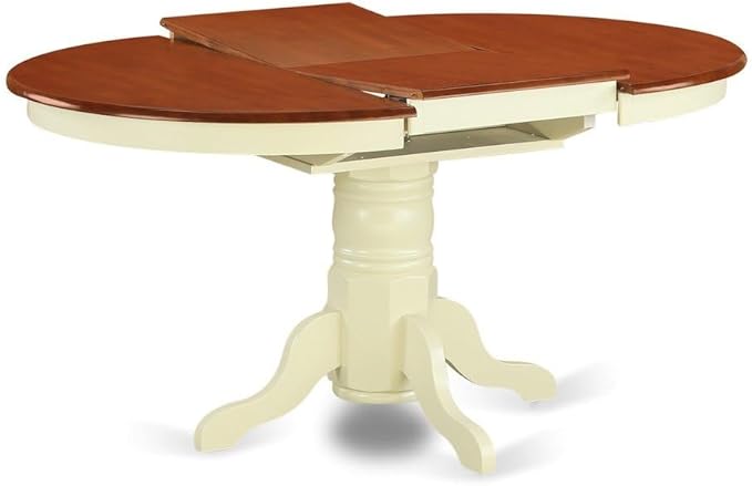 Furnifact Expandable Oval Dining Table, 18-Inch Butterfly Leaf, Classic Pedestal Base, Charming Buttermilk & Cherry Finish, Solid Asian Wood