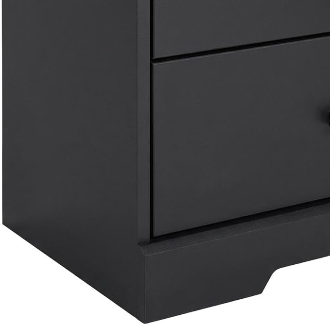 Furnifact Black Nightstand Bedside Table with 3 Drawers, Laminate Finish, Rectangular Shape, Farmhouse Style, Durable Construction for Bedroom Addition