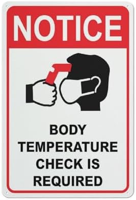 Notice Body Temperature Check Is Required Red Sign Outdoor Metal Sign - 12 X 8 Metal Signs For Business, Workplace, Office, Home, Delivery Signs, Road Signs, Garden Signs