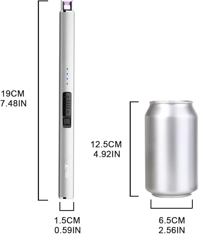 Electric Arc Windproof Lighter Flameless USB Rechargeable Lighter with Safety Lock for Candle BBQ Camping (Silver)