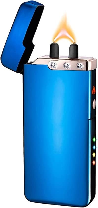 Electric Lighter Plasma Lighters USB Rechargeable Lighter with LED Battery Indicator No Butane Windproof Lighters IdWD867eal for Candles, BBQ, and Travel (Blue)