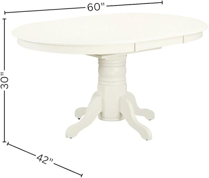 Furnifact Oval Dining Table with 18-Inch Self-Storage Butterfly Leaf, Linen White Solid Wood Pedestal Table