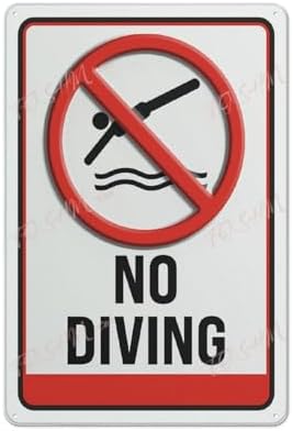 Retro Tin Sign No Diving Sign Indoor & Outdoor Use Safety Warning Sign 12"X8"