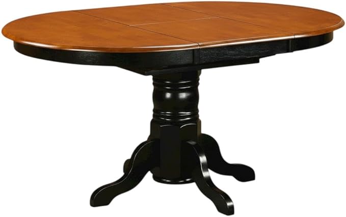 Furnifact Oval Dining Table with 18 Inch Butterfly Leaf, Classic Pedestal Base, Asian Wood Construction, Black Finish for Kitchen and Dining Room Use