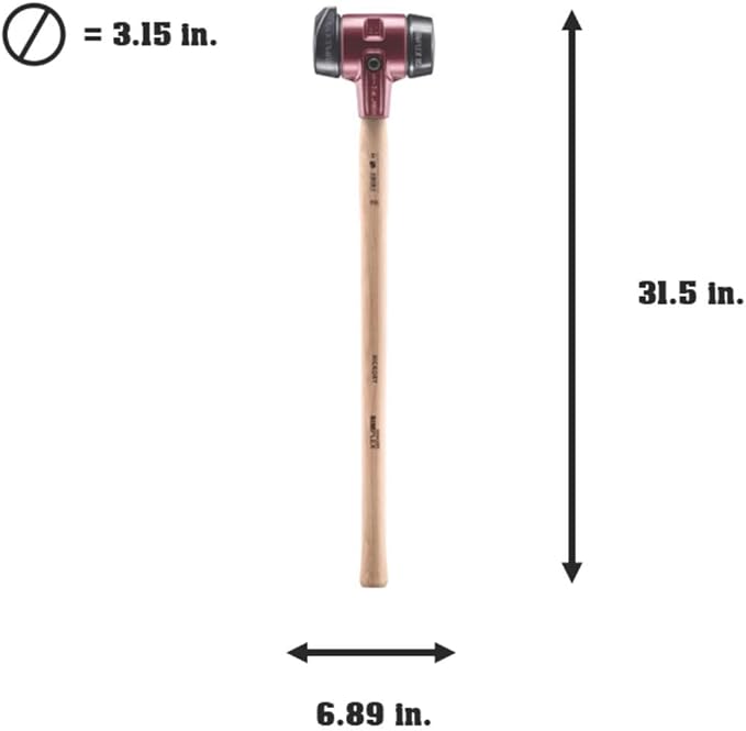 Halder Simplex SledgeHammer 3022.281 – Medium-Hard "Stand-Up" Rubber Inserts, Cast Iron Housing with Handle Protection Sleeve, Varnished Wooden Handle, 80mm, 7.3 lbs.