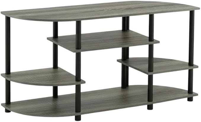 Furnifact French Oak Grey/Black Corner TV Stand with Simple Design, Durable Composite Wood and Plastic Tubes, Modern Storage Solution for Living Room