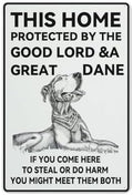 Metal Sign This Home Protected By A Great Dane Wall Art Decor Home Decor/Lover Gifts/Wall Decor/Guest Wall Decor Art Sign 8 X 12 Inches