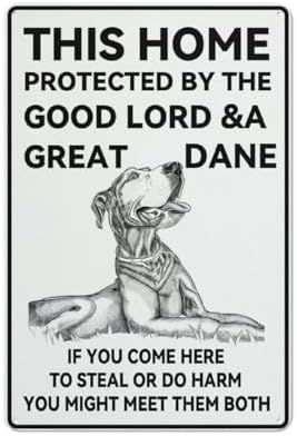 Metal Sign This Home Protected By A Great Dane Wall Art Decor Home Decor/Lover Gifts/Wall Decor/Guest Wall Decor Art Sign 8 X 12 Inches