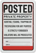 Retro Tin Sign Private Property Sign With Hunting & Trespassing Warning Indoor & Outdoor Use Safety Warning Sign 12"X8"