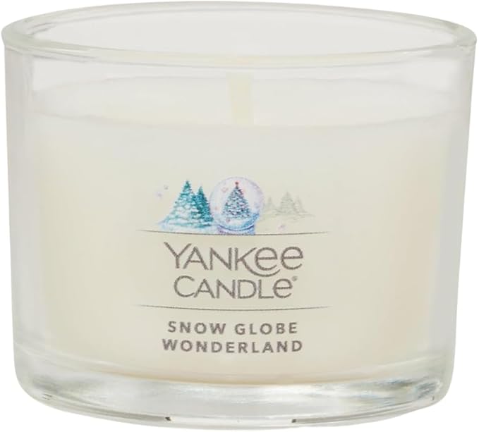 Yankee Candle Signature Votive Mini Candle Jar, Snow Globe Wonderland Scent, Natural Soy Wax Blend Candle with Natural Fiber Wick, 1.3 OZ Glass Jar (Pack of 12)