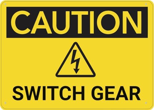 Caution Switch Gear Sign Warning Tin Sign Home Kitchen Farm Garden Garage Wall Decor 12X8Inch