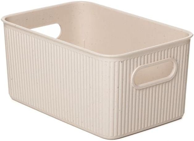 Superio Ribbed Collection - Eco-Friendly Decorative Plastic Basket Open Home Storage Bins Organizer, Medium (1 Pack) Container Boxes for Organizing Closet Storage Bins for Shelves 5 Liter