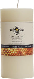 Big Dipper Wax Works Large Ivory Beeswax Pillar Candle 3" x 6" – 90-Hour Burn, Non-Toxic, Dripless, Handcrafted in USA, Clean Burning with Natural Honey Scent