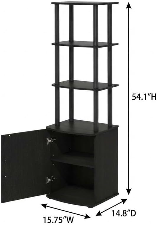 Furnifact Blackwood and Black 3 Tier TV Stand, Modern Living Room Media Console with Storage Cabinet, Wooden Construction and Sleek Entertainment Design