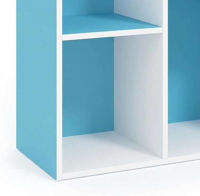Furnifact White Light Blue 11-Cube Reversible Open Shelf Bookcase, Durable Wood Construction, Versatile Storage Solution, Modern Design