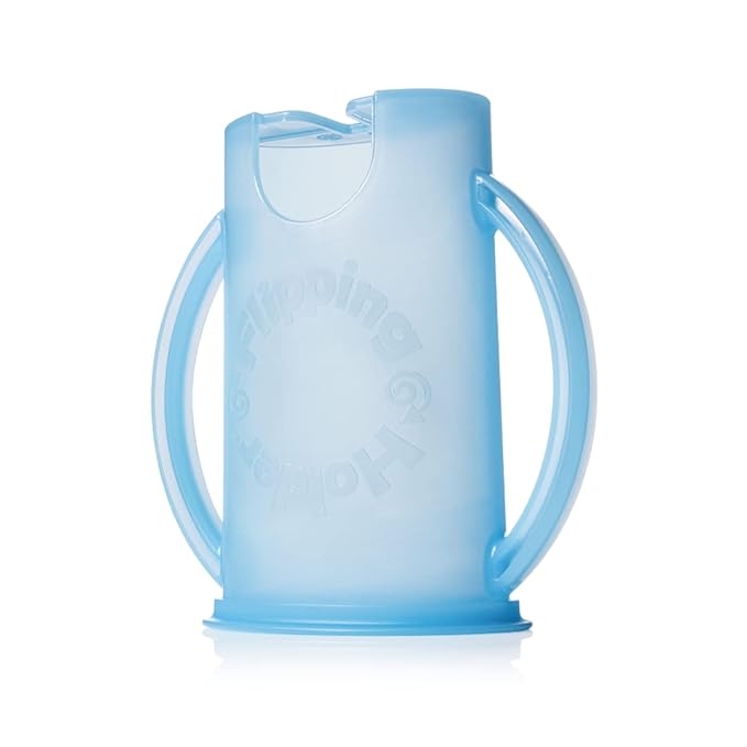 Flipping Holder Squeeze Proof Food Pouch Holder for Toddlers, Babies, Kids, Mess Free No Squeeze Juice Box Drink and Applesauce Snack Holder with Easy Grip Handles and Lid