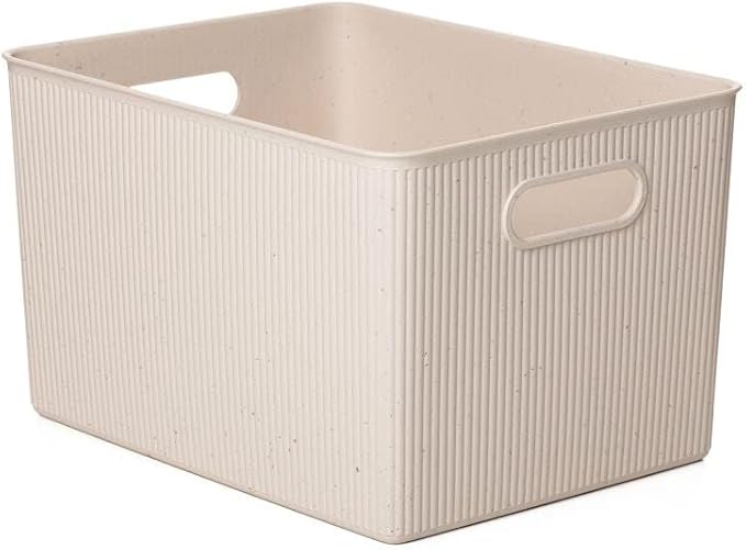 Superio Ribbed Collection - Eco-Friendly Decorative Plastic Basket Open Home Storage Bins Organizer, X-Large (1 Pack) Container Boxes for Organizing Closet Storage Bins for Shelves 22 Liter/23 Quart