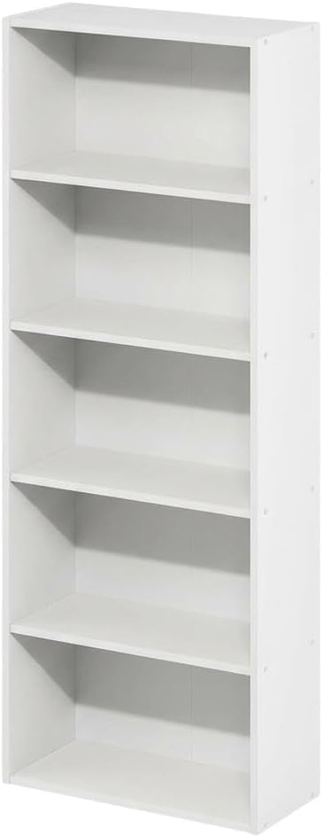 Furnifact White Bookcase with Sturdy Wooden Construction, Simple Open Design, Ideal for Home and Office Storage, Stylish and Durable Wood Finish