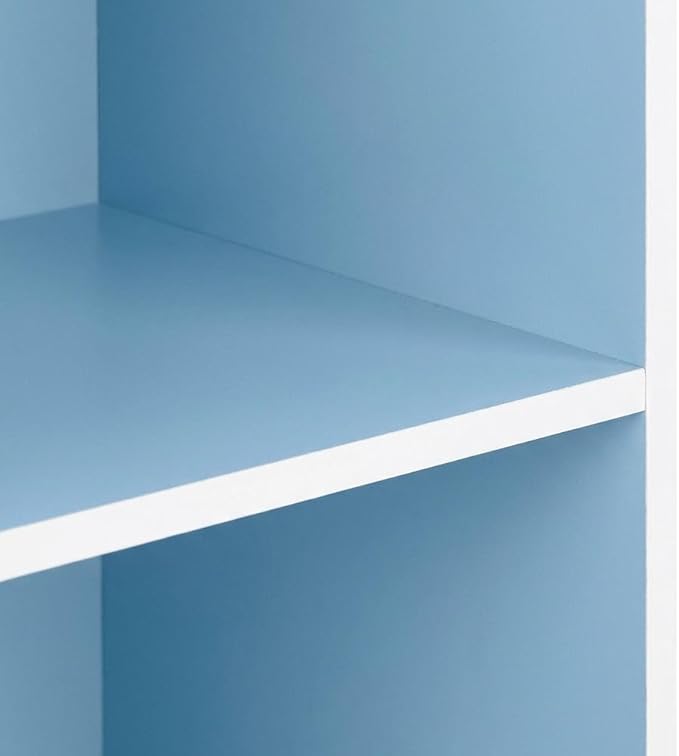 Furnifact White and Light Blue 3-Tier Open Shelf Bookcase, Modern Storage Organizer with Multiple Shelves, Durable Construction for Living Room and Office