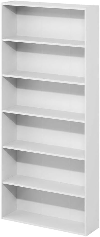 Furnifact White Bookcase with Sturdy Wood Construction, Traditional Design, Modern Storage Solution for Home or Office