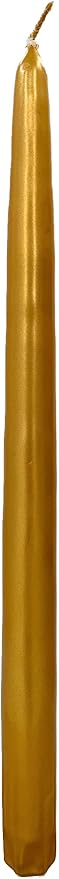 D'light Online Elegant 12" Unscented Metallic Gold Taper Candles, Premium Quality Hand-Dipped Tapered Candles, Dripless and Smokeless - Set of 12 (12 Inch, Metallic Gold)