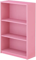 Furnifact Pink 3-Tier Adjustable Shelf Bookcase with Wooden Construction, Versatile Storage Solution, Stylish and Durable for Home or Office Use