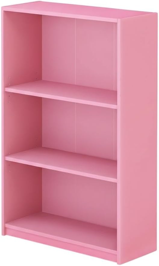 Furnifact Pink 3-Tier Adjustable Shelf Bookcase with Wooden Construction, Versatile Storage Solution, Stylish and Durable for Home or Office Use