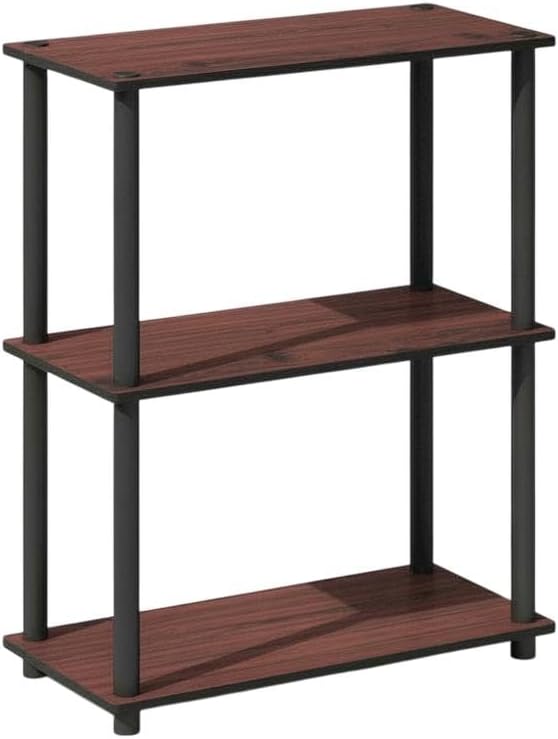 Furnifact Dark Cherry Black Bookcase with Wooden Shelves, Sturdy Construction, Elegant Finish for Home or Office Storage