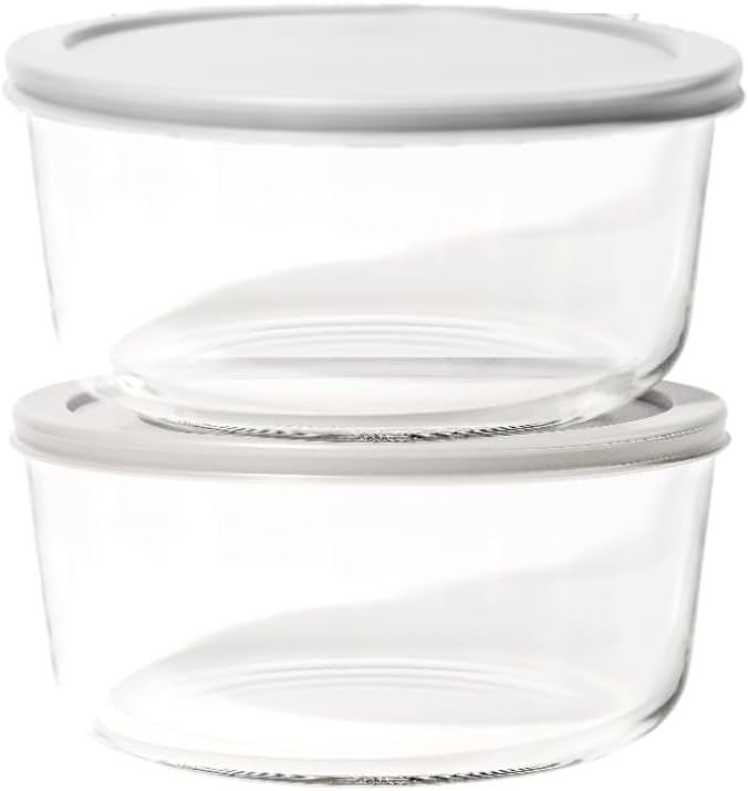 4-Piece Glass Food Storage Containers Set (2 Containers + 2 BPA-Free Lids) | 6.5-Cup, Leakproof | Microwave, Freezer, Oven & Dishwasher Safe | Ideal for Meal Prep & Pantry Organization, Grey