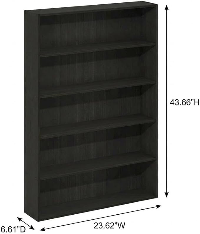 Furnifact Espresso Bookcase with Wood Construction, Single Piece, Modern Design, Durable Wooden Shelving for Living Room, Office Storage