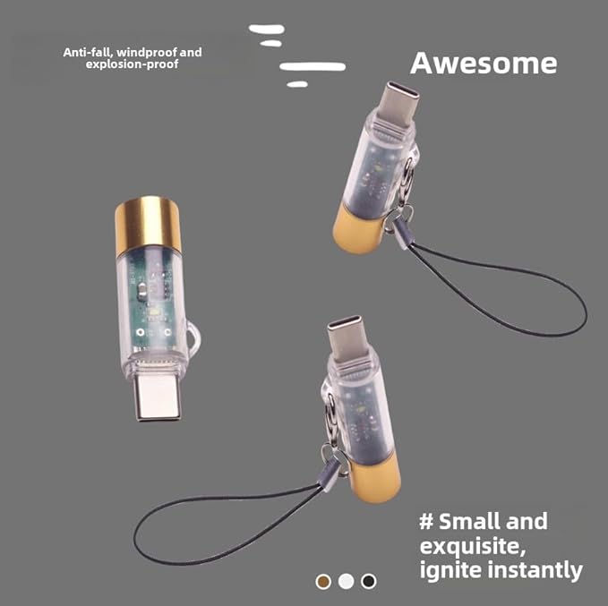 Type-C Electric Lighter, USB-C Rechargeable with Tungsten Filament, Windproof Arc Lighter for Candle, Kitchen, Stove, Fireplace, Paper – 1.5 Inches(Transparent Gold)