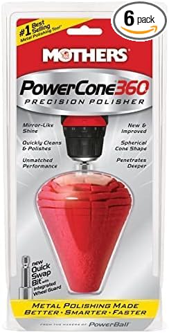 Mothers PowerCone 360, Polishing Tool with Quick Swap Bit — Patented Spherical Cone for Deep, Safe Metal Polishing in Hard-to-Reach Areas — Ideal for Wheels & Curved Surfaces (05146) (Pack of 6)