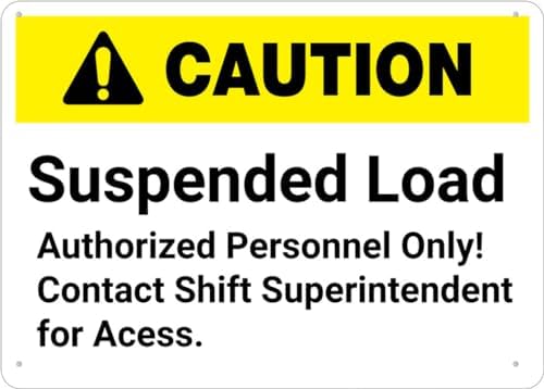 Caution Suspended Load Authorized Personnel Only Sign Outdoor Metal Sign - 12 X 8 Metal Signs For Business, Workplace, Office, Home, Delivery Signs, Road Signs, Garden Signs